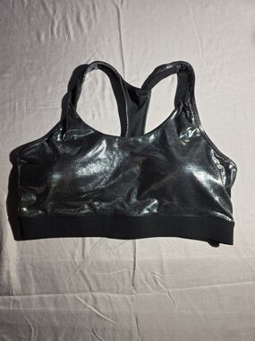 Black Shimmer Racerback Sports Bra - Women